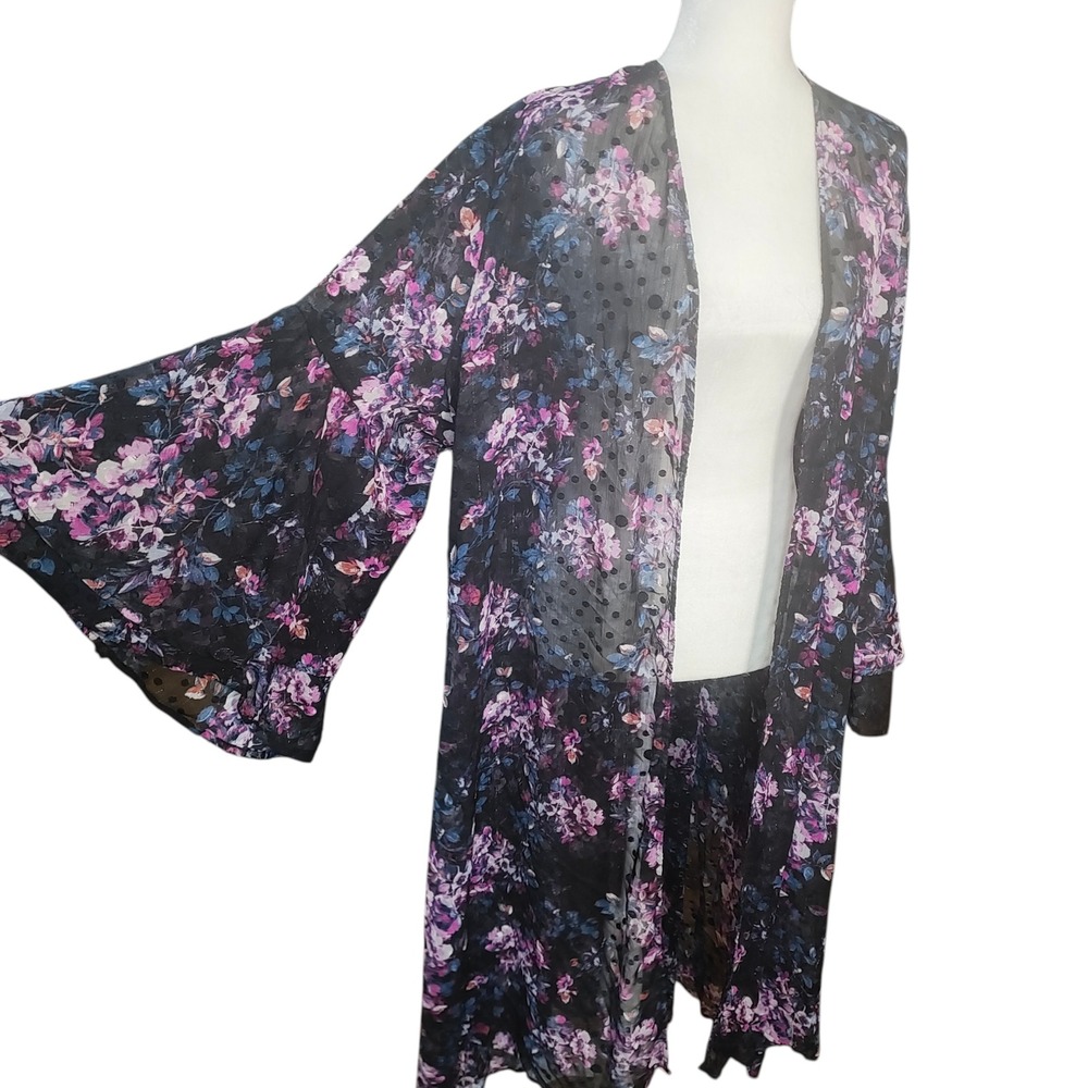 Torrid Women Black Pink Floral Whimsigoth Fairygoth Dark Kimono Bell Sleeve 3X - Picture 5 of 9